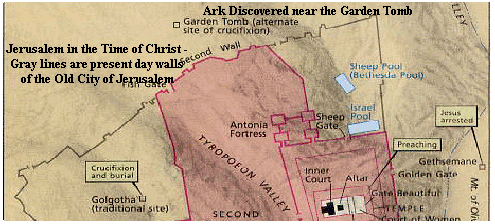 Map showing location of the Garden Tomb (70k)